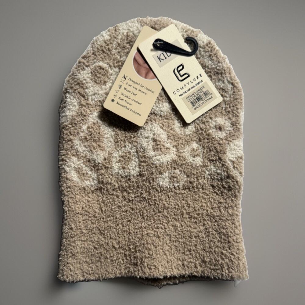 ComfyLuxe Kids Beige Fleece Beanie Winter Hat Soft Stretch One Size NWT